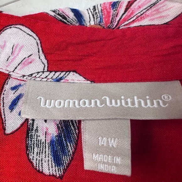 Woman Within dress women 14W Maxi red floral empire waist rayon pockets - Picture 5 of 6